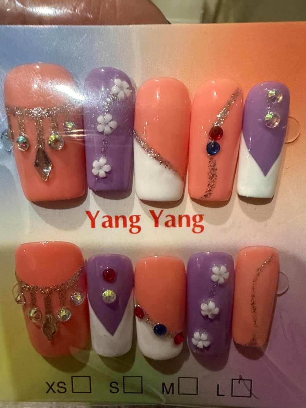 Peach & Lavender Floral Press-On Nail Set